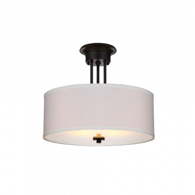 black iron ceiling lamp with double linen lampshade